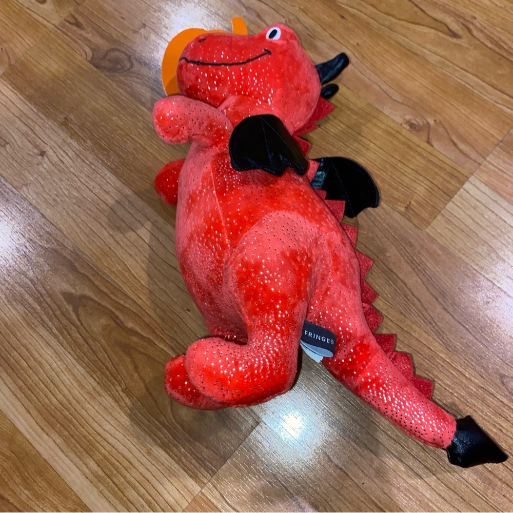 - Fringe Dog Toy Dinosaur Red Hot  Rex  With Squeaker.14”